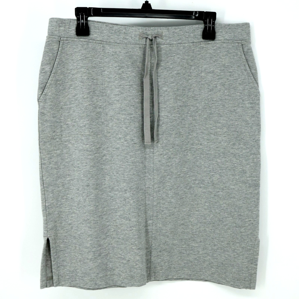 J Jill Pure Jill Skirt Womens Medium Gray Stretch Knit Side Slits Pockets Casual